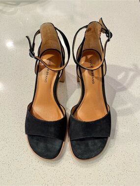 Women’s Lucky Brand Black Suede Ankle-Strap Block Heels Size 7